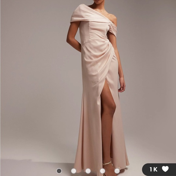 ASOS DESIGN satin bardot drape wrap maxi dress in blush. Size 14. NWT. - Picture 5 of 5